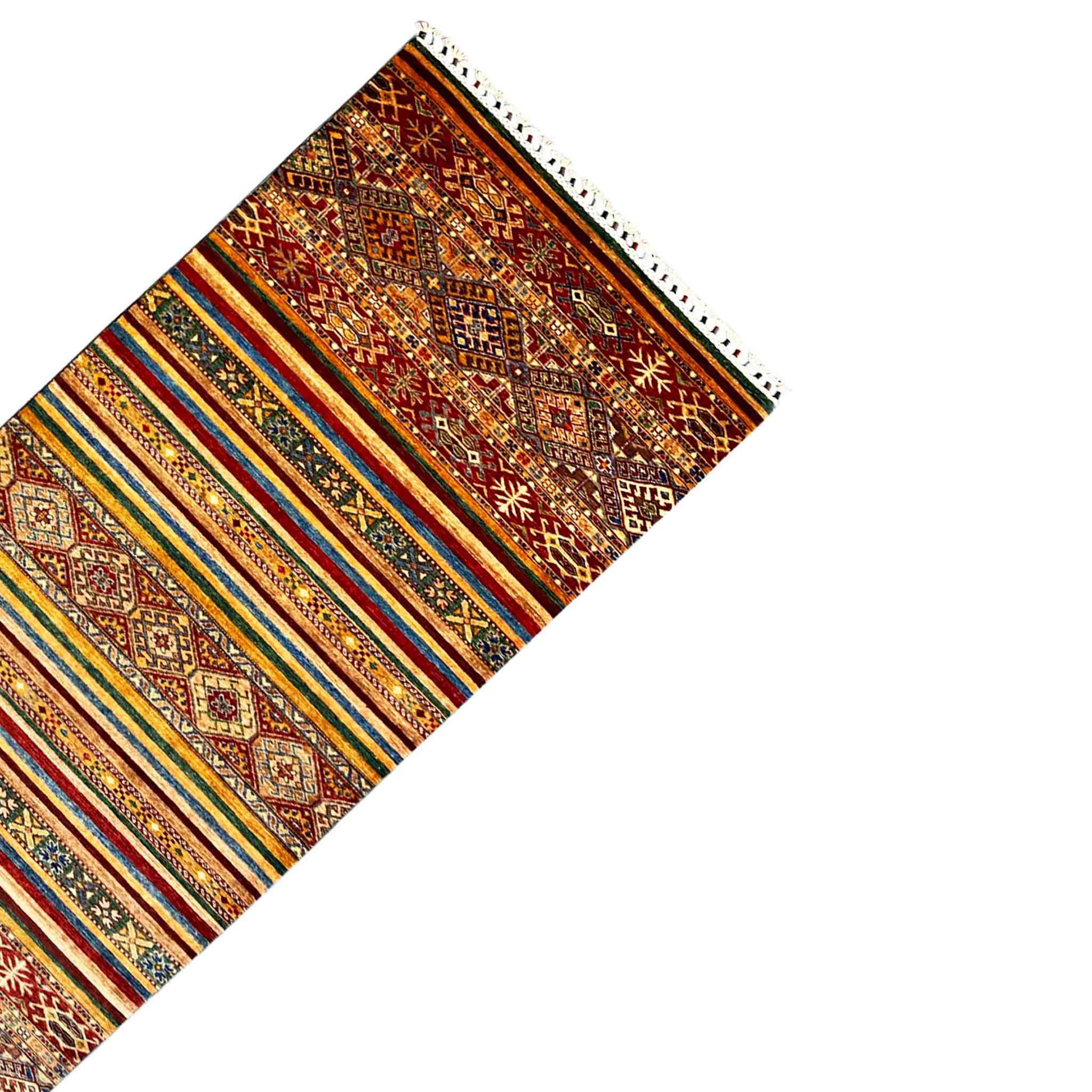 Khorjin-Läuferteppich - Stammesstreifen- und Geometrisches Design, 271x91 cm - German Carpet Shop