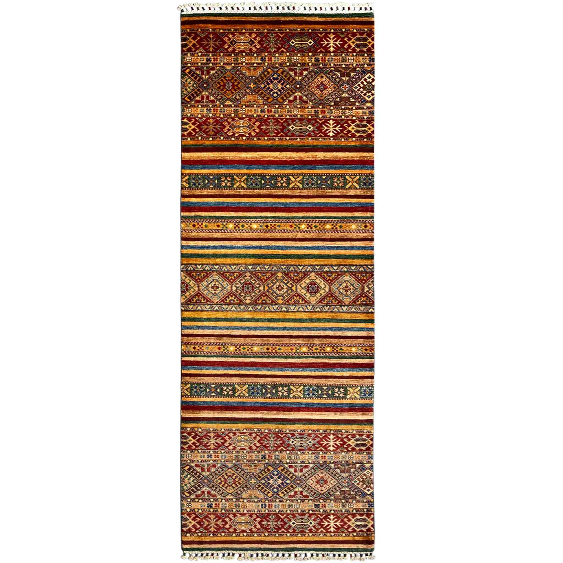 Khorjin-Läuferteppich - Stammesstreifen- und Geometrisches Design, 271x91 cm - German Carpet Shop