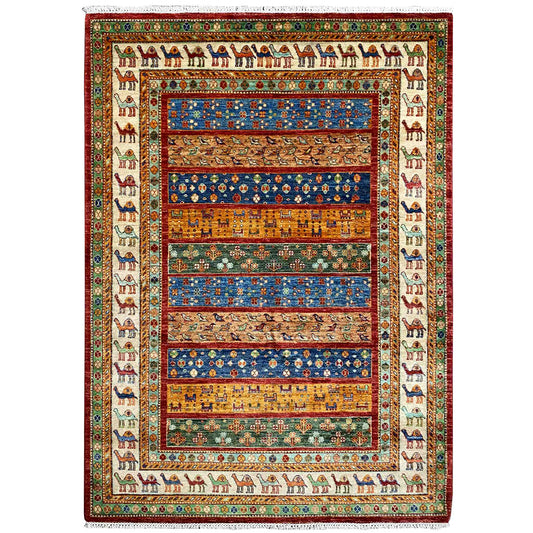  Khorjin-Teppich - Kamelmotiv & Stammesstreifen, 203x153 cm - Premium Khorjin Teppiche from German Carpet Shop - Just €990! Shop now at German Carpet Shop