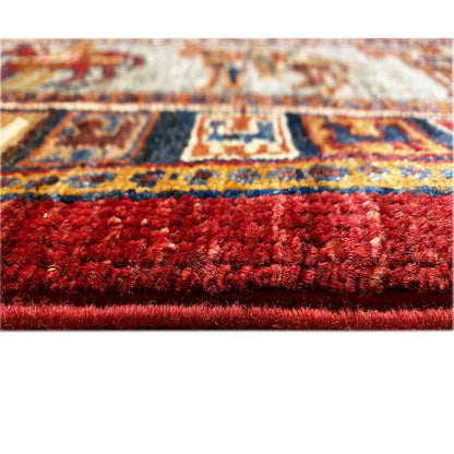 Khorjin Teppich - Geometrisches Paneel, Reiches Rot & Stammesbordüren, 285x258 cm - German Carpet Shop