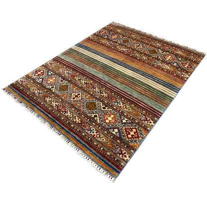 Khorjin Teppich - Lebhafte Streifen & Rautenmotive, 201x157 cm - German Carpet Shop