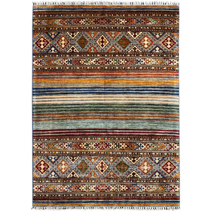 Khorjin Teppich - Lebhafte Streifen & Rautenmotive, 201x157 cm - German Carpet Shop