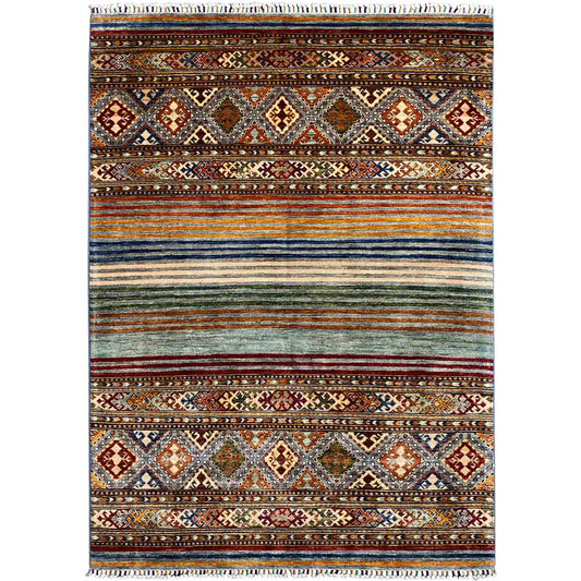 Khorjin Teppich - Lebhafte Streifen & Rautenmotive, 201x157 cm - German Carpet Shop