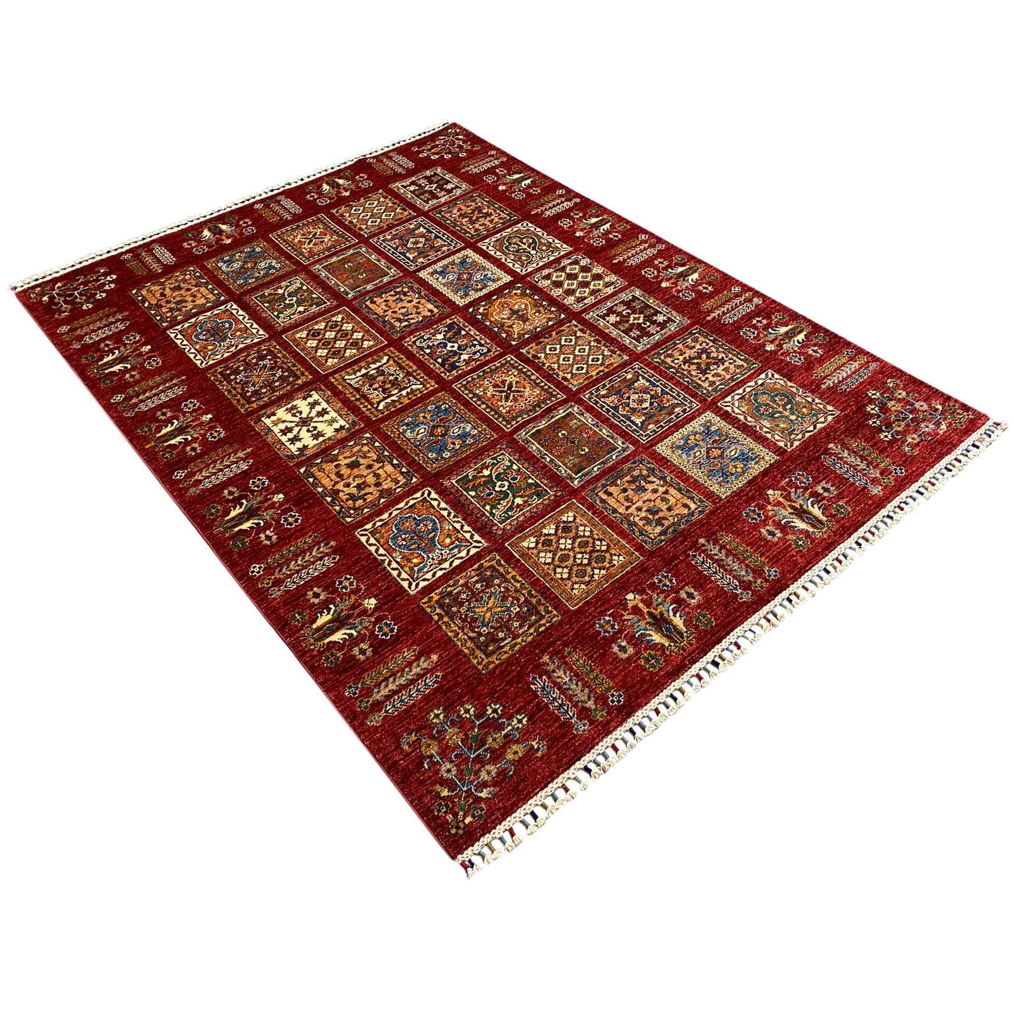 Khorjin Teppich - Rotes Paneeldesign, Komplizierte Motive, 214x160 cm - German Carpet Shop