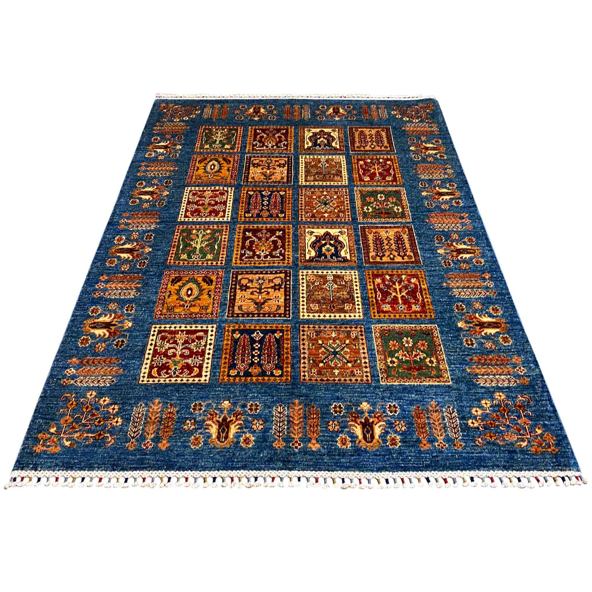 Khorjin Teppich - Blaues Paneeldesign, Komplizierte Motive, 207x161 cm - German Carpet Shop