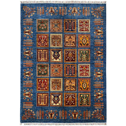 Khorjin Teppich - Blaues Paneeldesign, Komplizierte Motive, 207x161 cm - German Carpet Shop