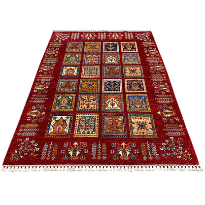 Khorjin Teppich - Reiches Rotes Paneeldesign, Komplizierte Motive, 210x157 cm - German Carpet Shop