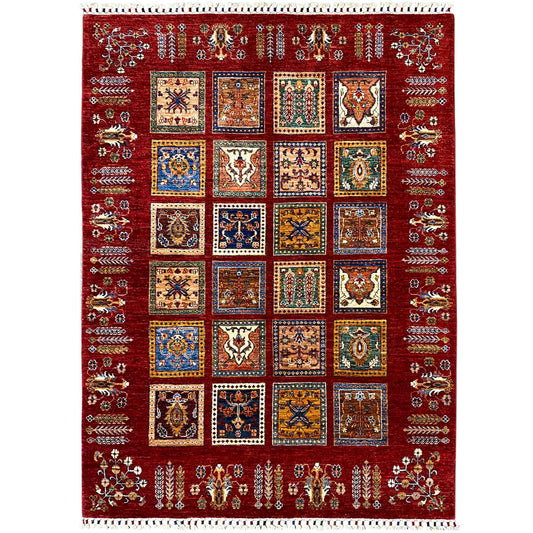 Khorjin Teppich - Reiches Rotes Paneeldesign, Komplizierte Motive, 210x157 cm - German Carpet Shop