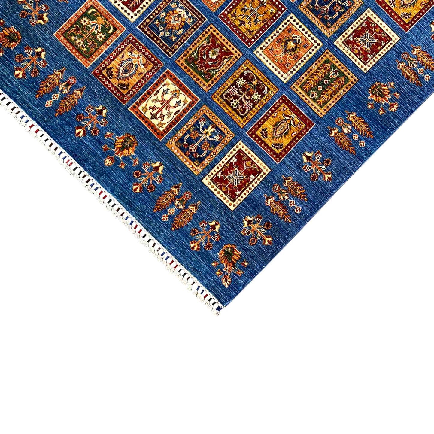 Khorjin Teppich - Azurblaues Paneeldesign, Komplizierte Motive, 208x153 cm - German Carpet Shop