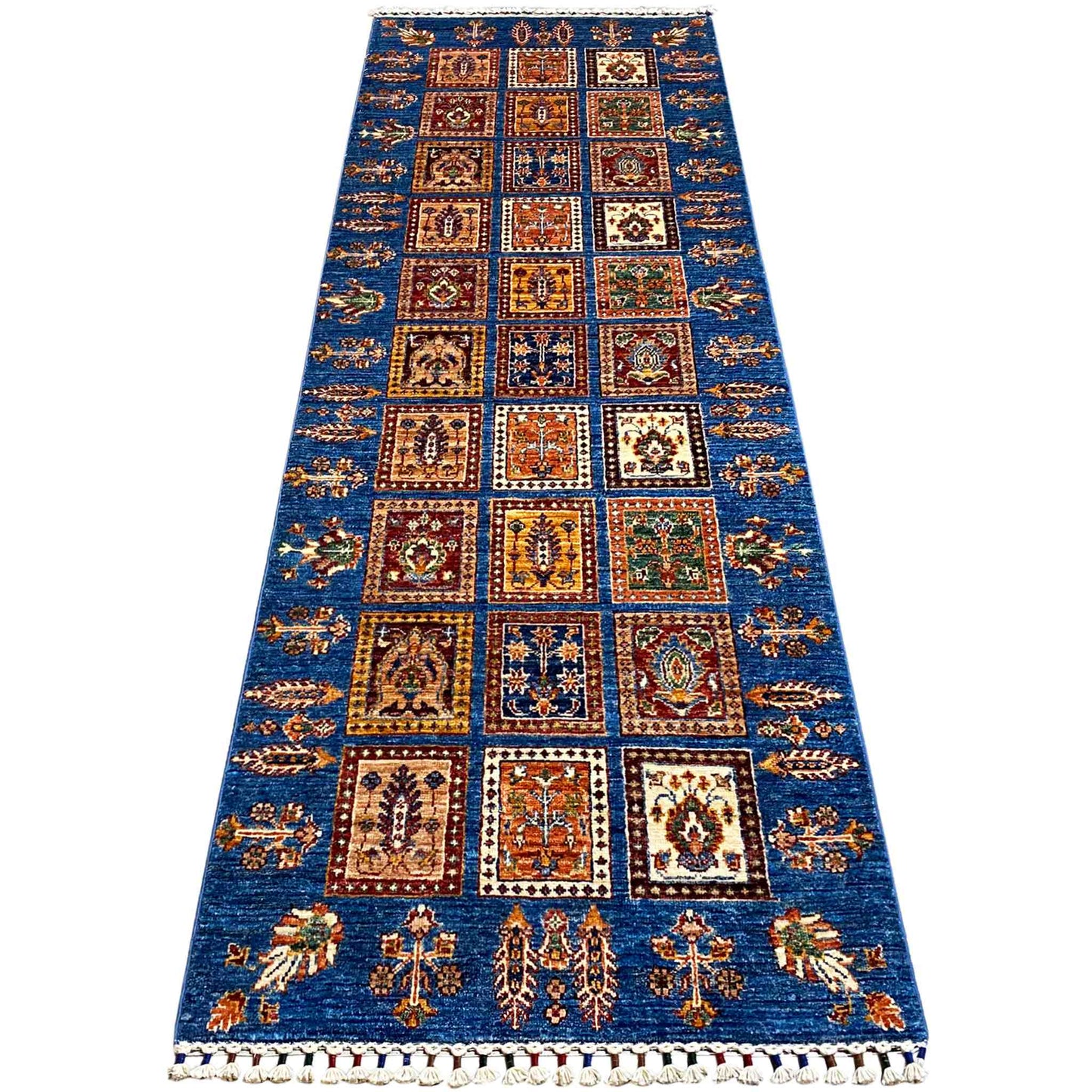 Khorjin Läufer Teppich - Blaues Paneeldesign, Flurakzent, 256x84 cm - German Carpet Shop