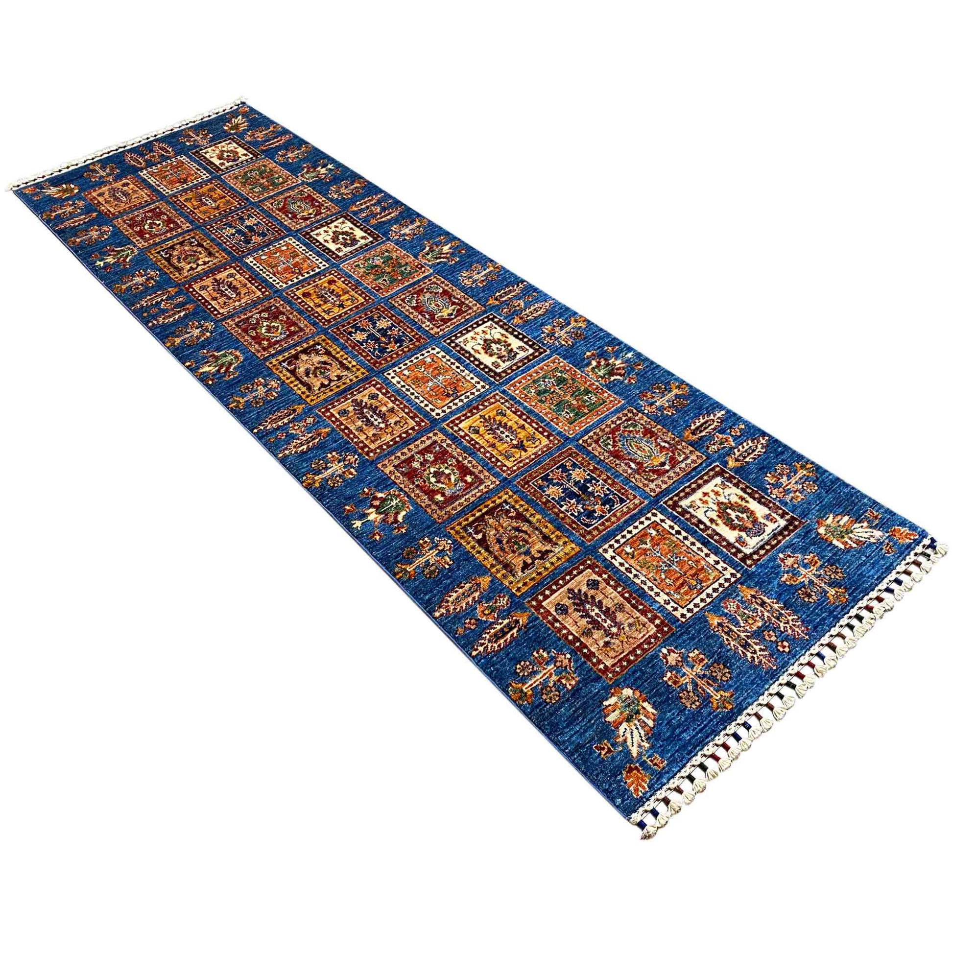 Khorjin Läufer Teppich - Blaues Paneeldesign, Flurakzent, 256x84 cm - German Carpet Shop