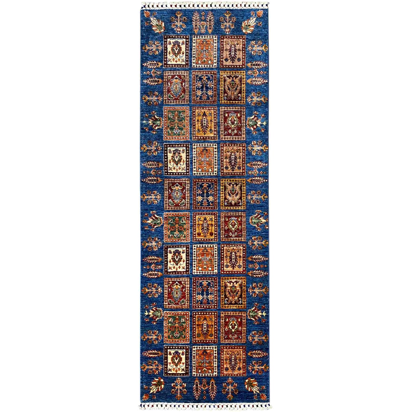 Khorjin Läufer Teppich - Blaues Paneeldesign, Flurakzent, 256x84 cm - German Carpet Shop