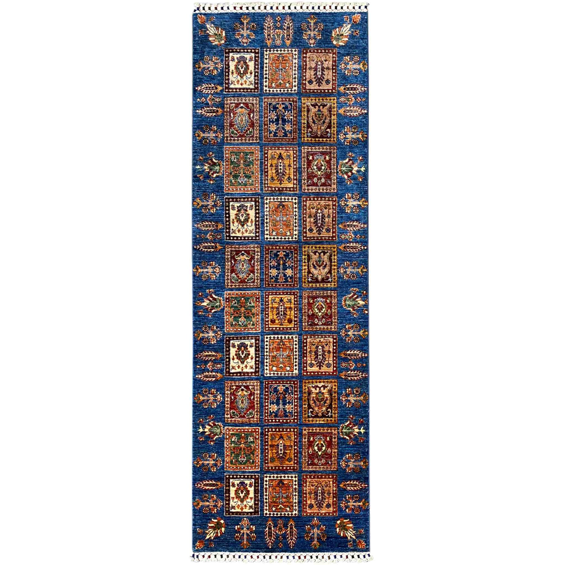 Khorjin Läufer Teppich - Blaues Paneeldesign, Flurakzent, 256x84 cm - German Carpet Shop