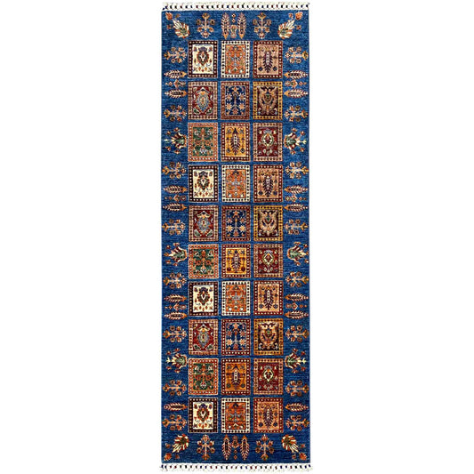 Khorjin Läufer Teppich - Blaues Paneeldesign, Flurakzent, 256x84 cm - German Carpet Shop
