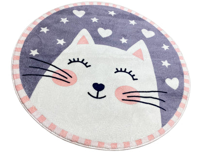 Round Children's Rug Cat, 100 cm