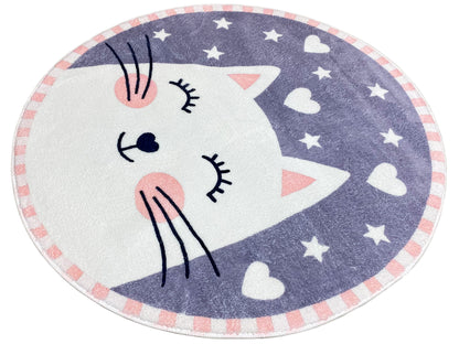 Round Children's Rug Cat, 100 cm