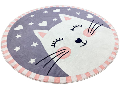 Round Children's Rug Cat, 120 cm