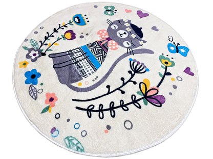 Round Children's Rug Cat, white, 100 cm