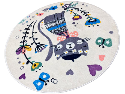 Round Children's Rug Cat, white, 100 cm