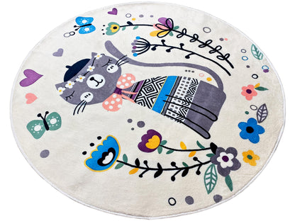 Round Children's Rug Cat, white, 120 cm