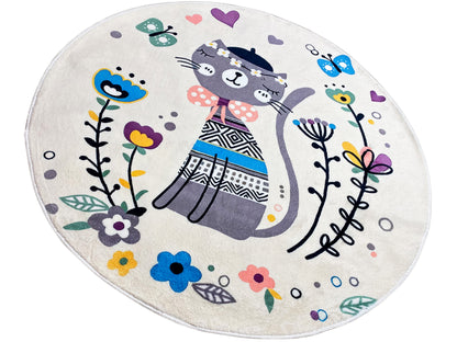 Round Children's Rug Cat, white, 160 cm