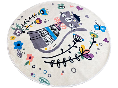 Round Children's Rug Cat, white, 160 cm