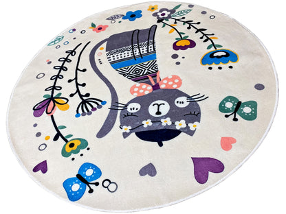 Round Children's Rug Cat, white, 160 cm