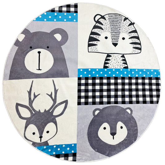 Round Children's Rug Animals, 120 cm