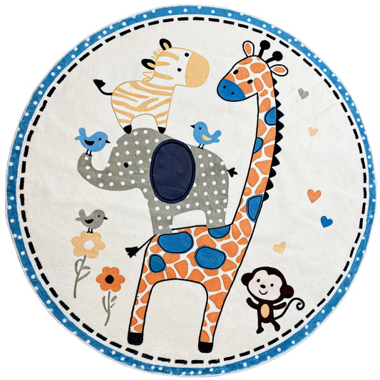 Round Children's Rug Animals, 120 cm