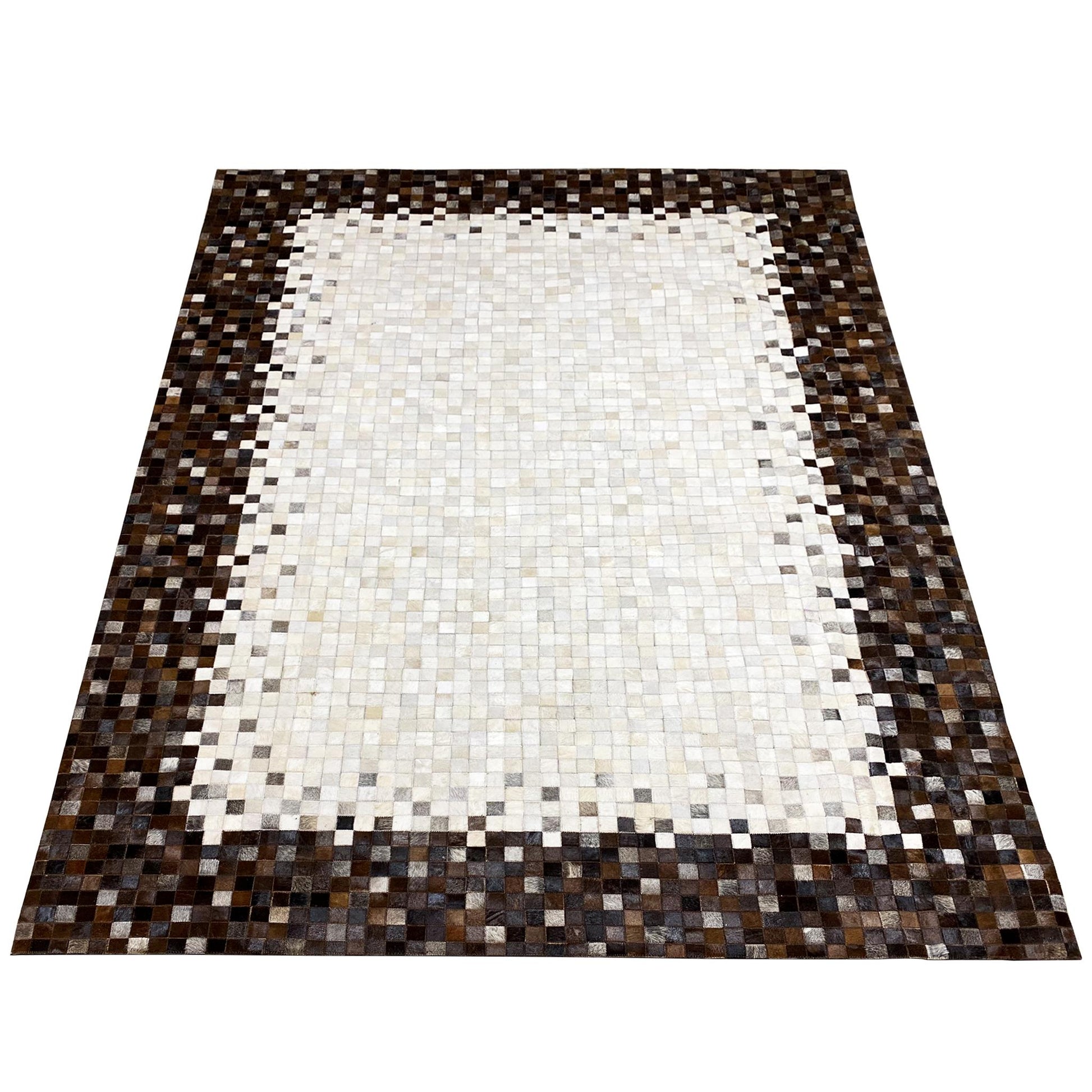 Handgefertigter Kalbslederteppich – Geometrisches Mosaikdesign, 300x203 cm - German Carpet Shop