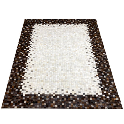 Handgefertigter Kalbslederteppich – Geometrisches Mosaikdesign, 300x203 cm - German Carpet Shop