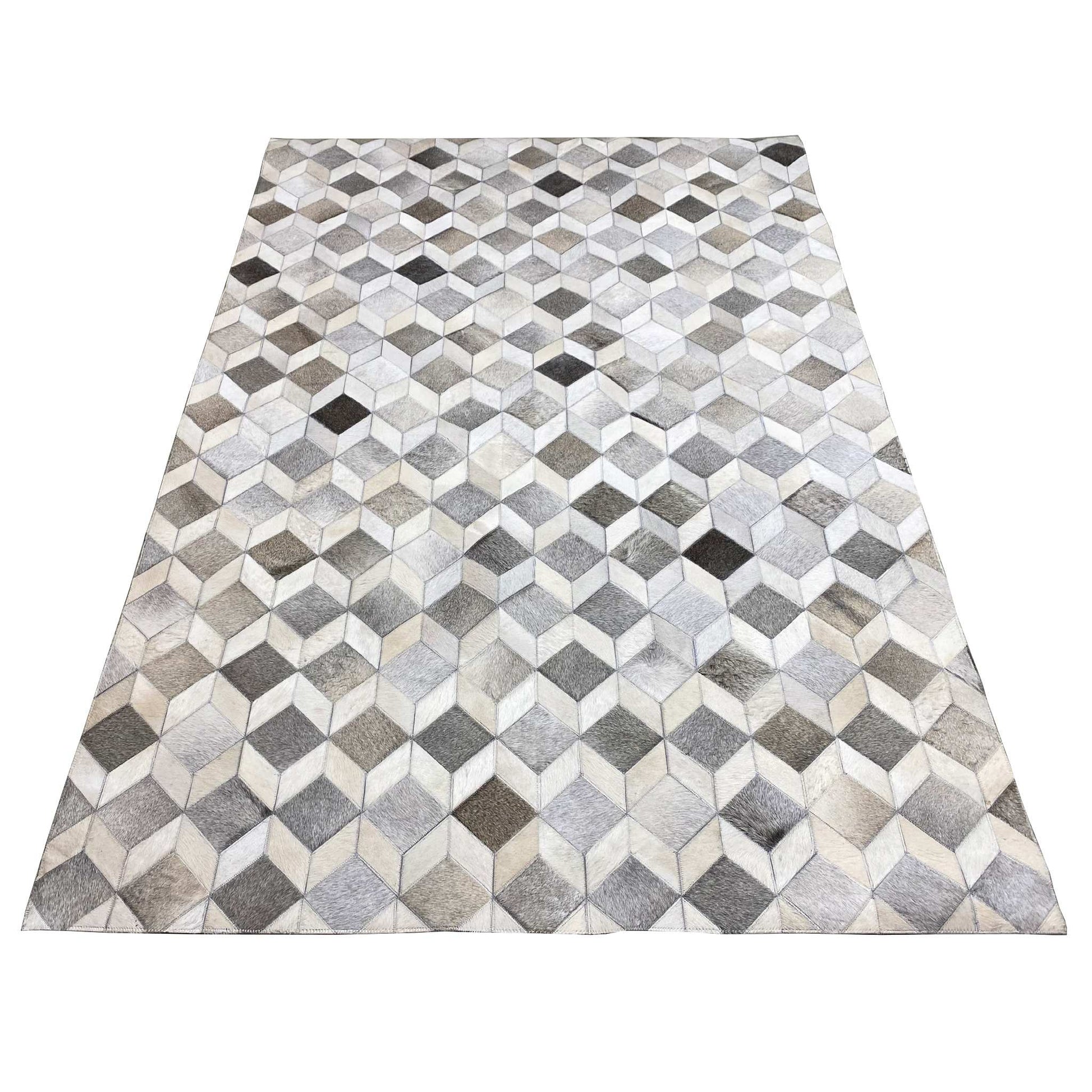 Geometrischer Kalbsleder-Teppich – 249x157 cm – Rutschfeste Rückseite - German Carpet Shop