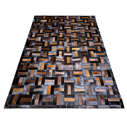 Handgefertigter Kalbsleder-Teppich – 249x160 cm – Modernes Geometrisches Muster - German Carpet Shop