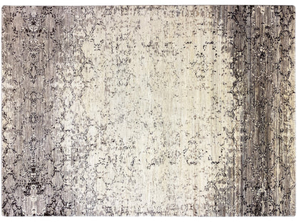 Teppich mit hellbeigem Grund und grauschwarzem Ornamentmuster, Textur, Detailansicht