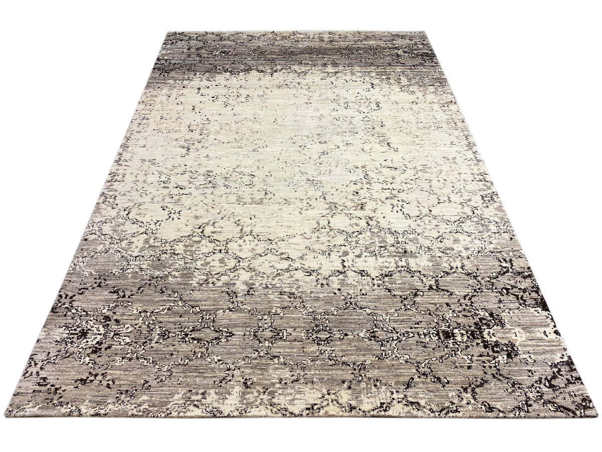 Rechteckiger Teppich mit zweifarbigem abstraktem Muster in Beige und Grau