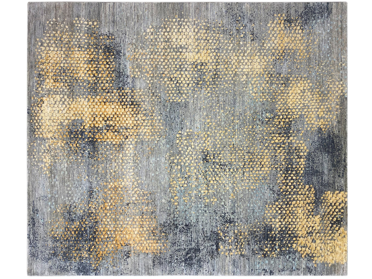 Gabbeh-Luri Teppich mit abstraktem Strukturdesign in Grau und Gelb-Gold, rechteckig