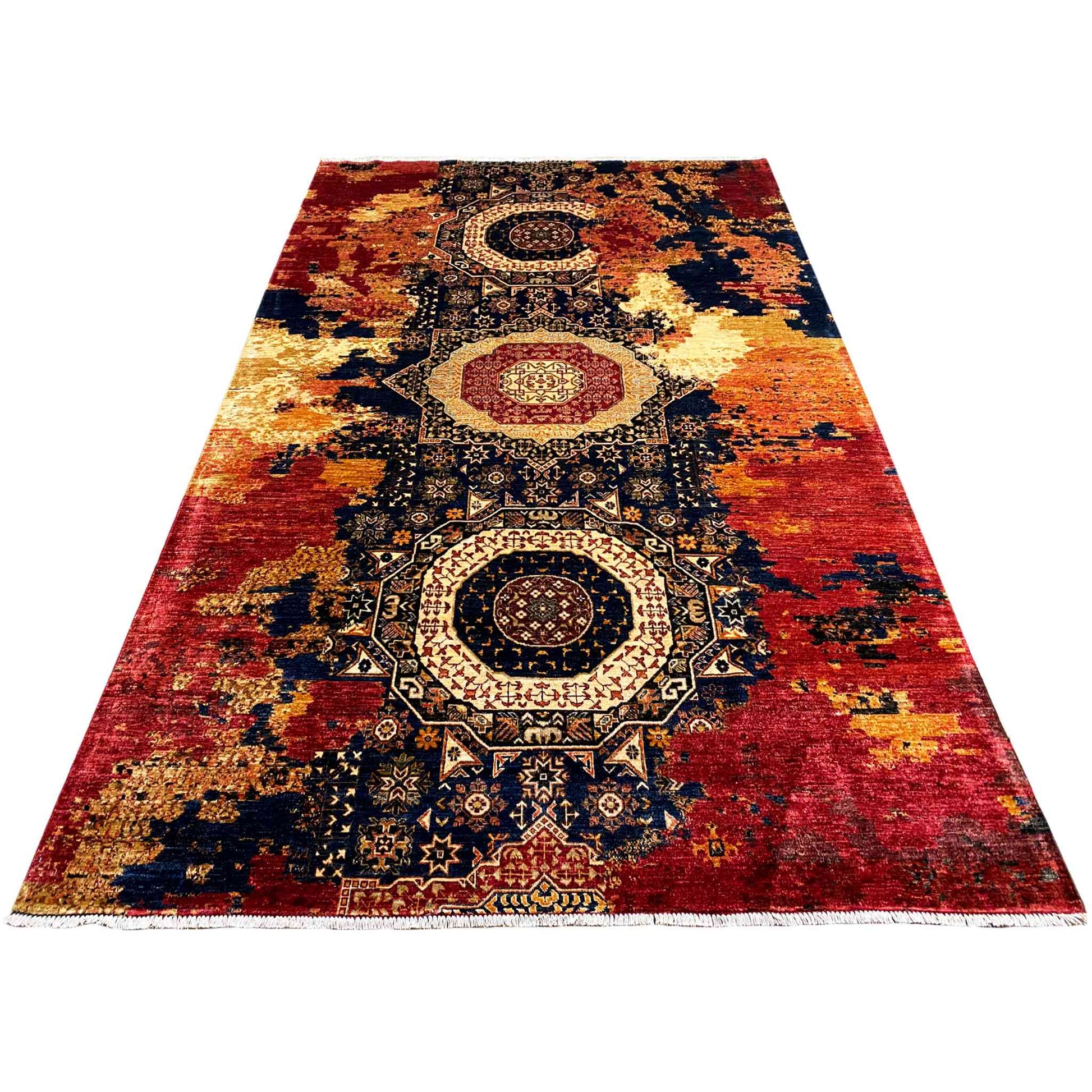 Mamluk Handgeknüpfter Wollteppich Rot Beige 312x202 cm - German Carpet Shop