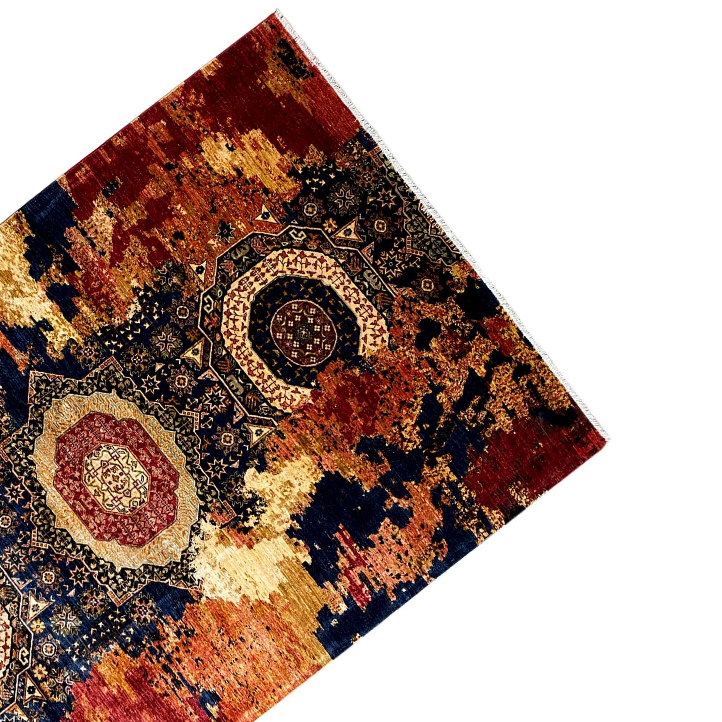 Mamluk Handgeknüpfter Wollteppich Rot Beige 312x202 cm - German Carpet Shop