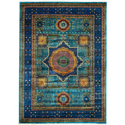 Afghanischer Mamluk Handgeknüpfter Teppich Blau 353x277 cm - German Carpet Shop