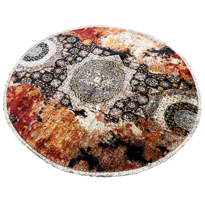 Afghanischer Mamluk Runder Handgeknüpfter Teppich Rot Beige 156x155 cm - German Carpet Shop