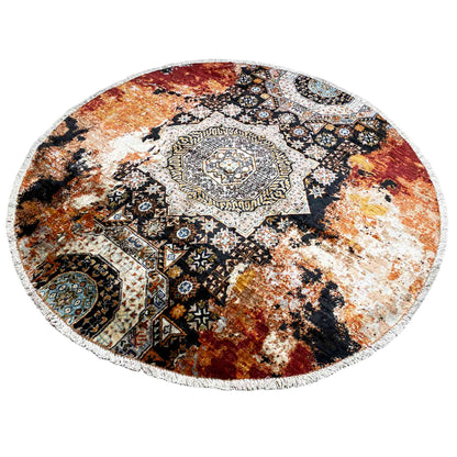 Afghanischer Mamluk Runder Handgeknüpfter Teppich Rot Beige 156x155 cm - German Carpet Shop