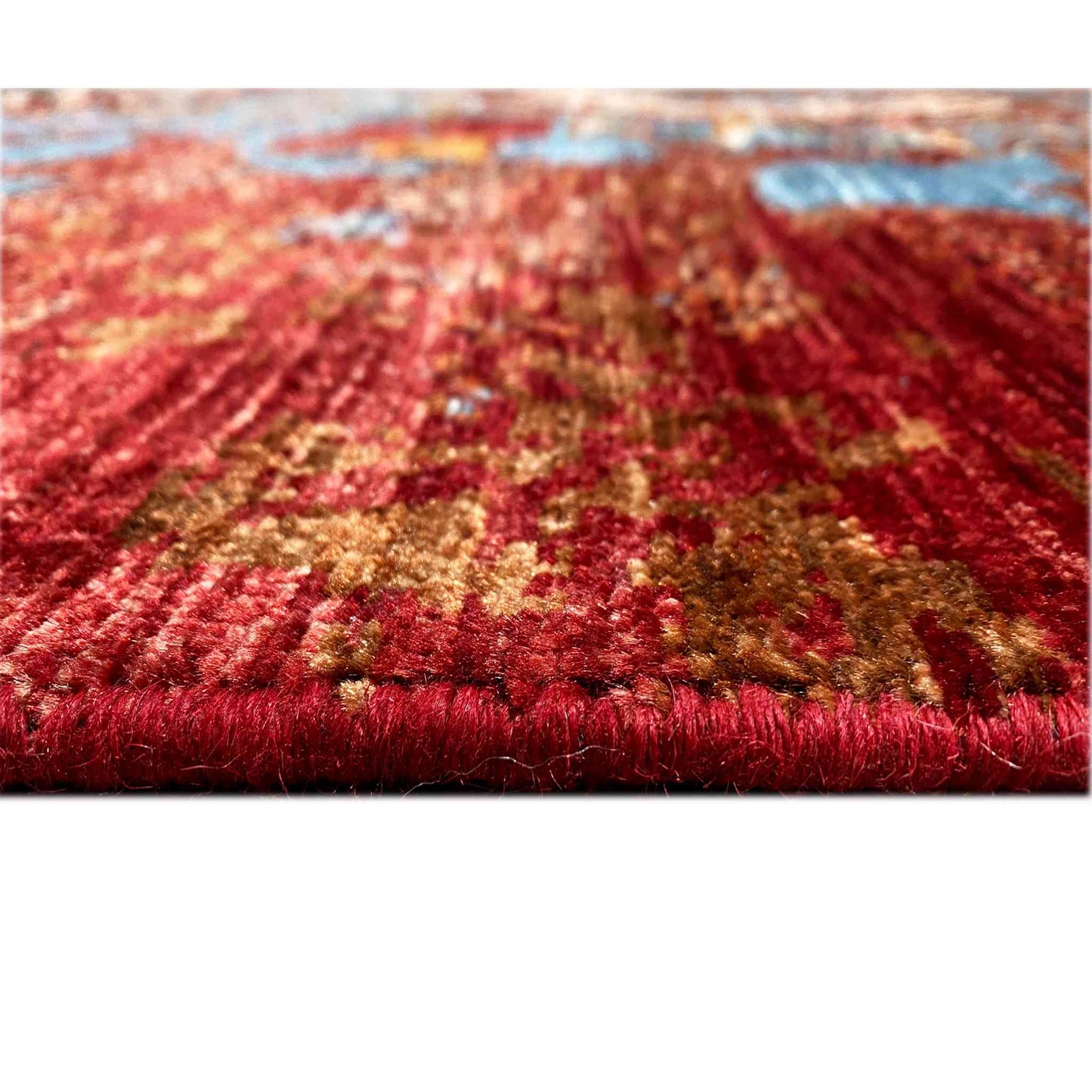 Afghanischer Mamluk Handgeknüpfter Teppich Rot Türkis 293x204 cm - German Carpet Shop