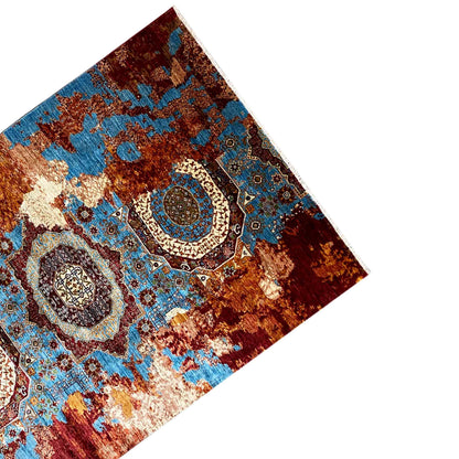 Afghanischer Mamluk Handgeknüpfter Teppich Rot Türkis 293x204 cm - German Carpet Shop