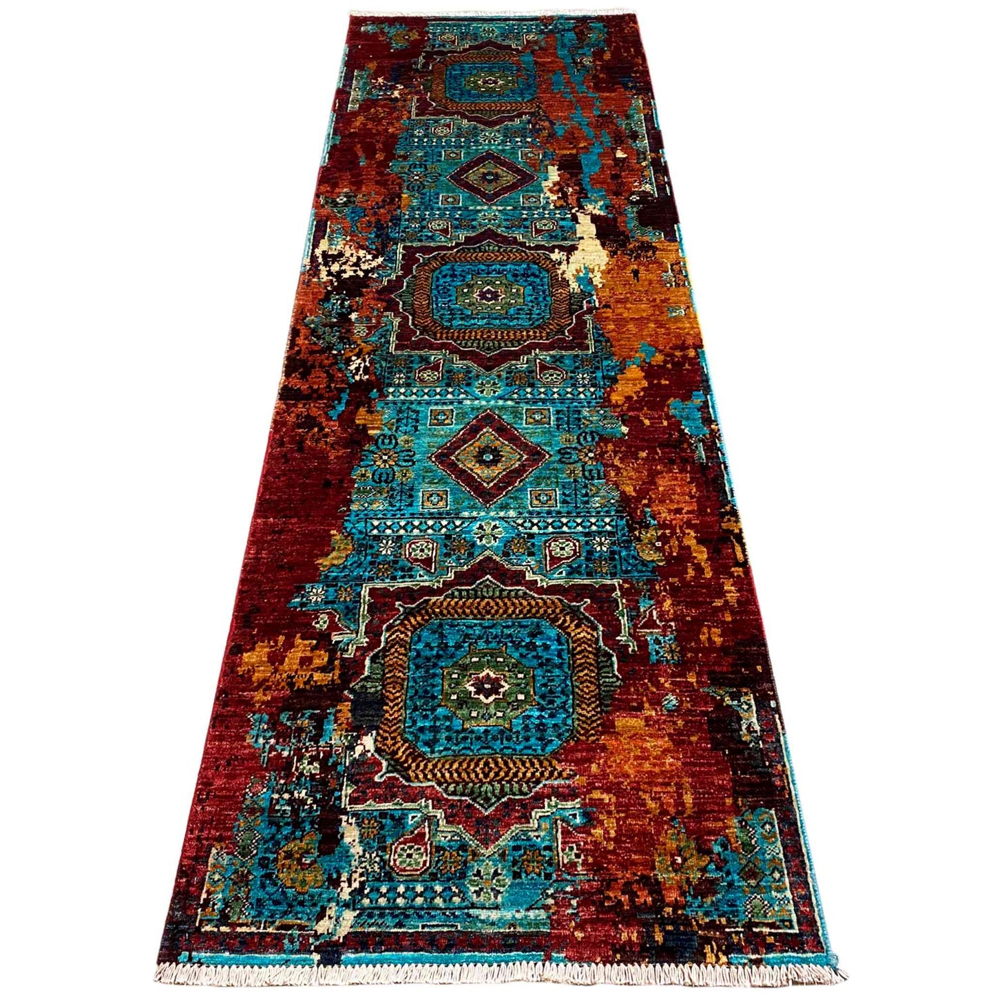 Mamluk Läufer Teppich, Türkis/Mehrfarbig, 252x80 cm - German Carpet Shop