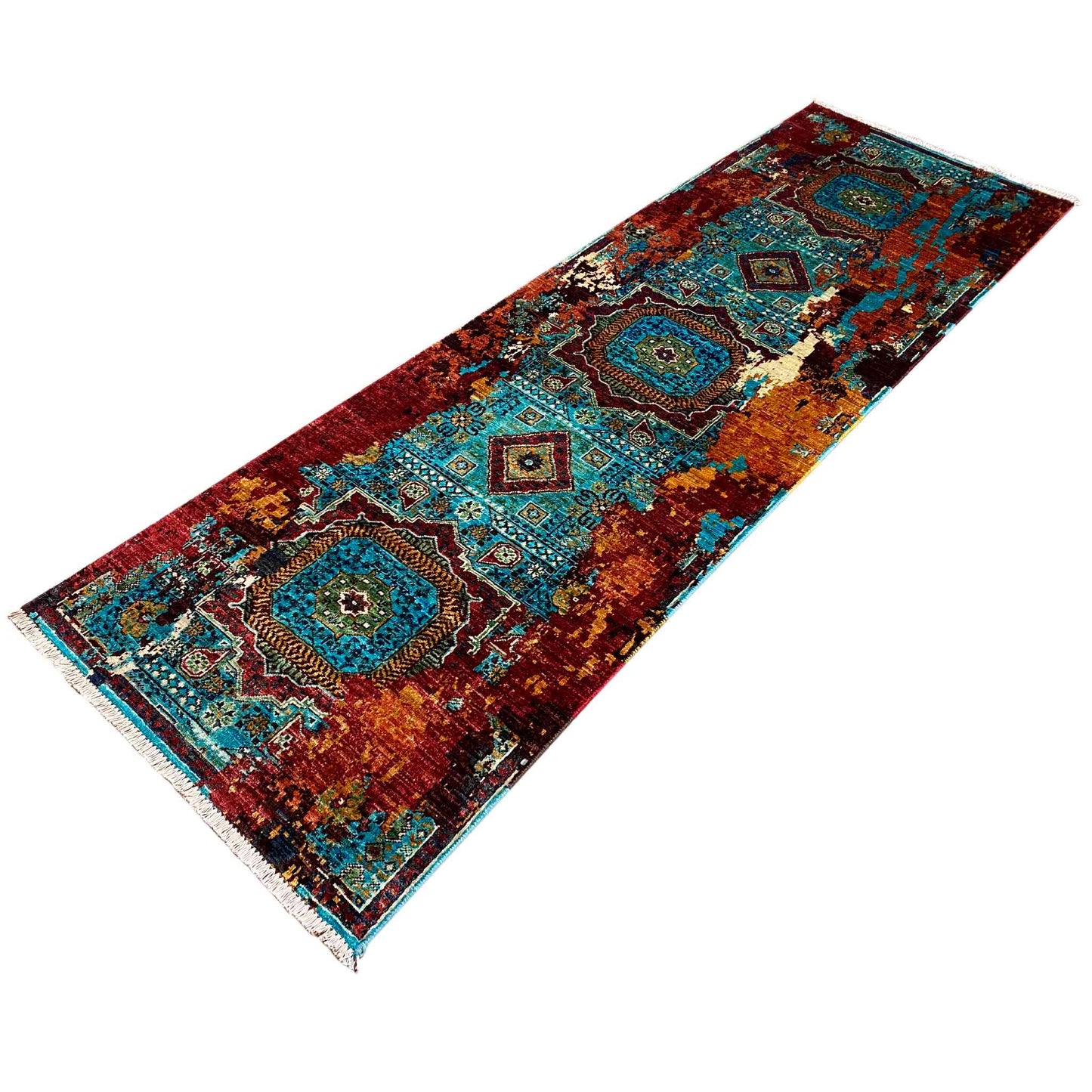 Mamluk Läufer Teppich, Türkis/Mehrfarbig, 252x80 cm - German Carpet Shop