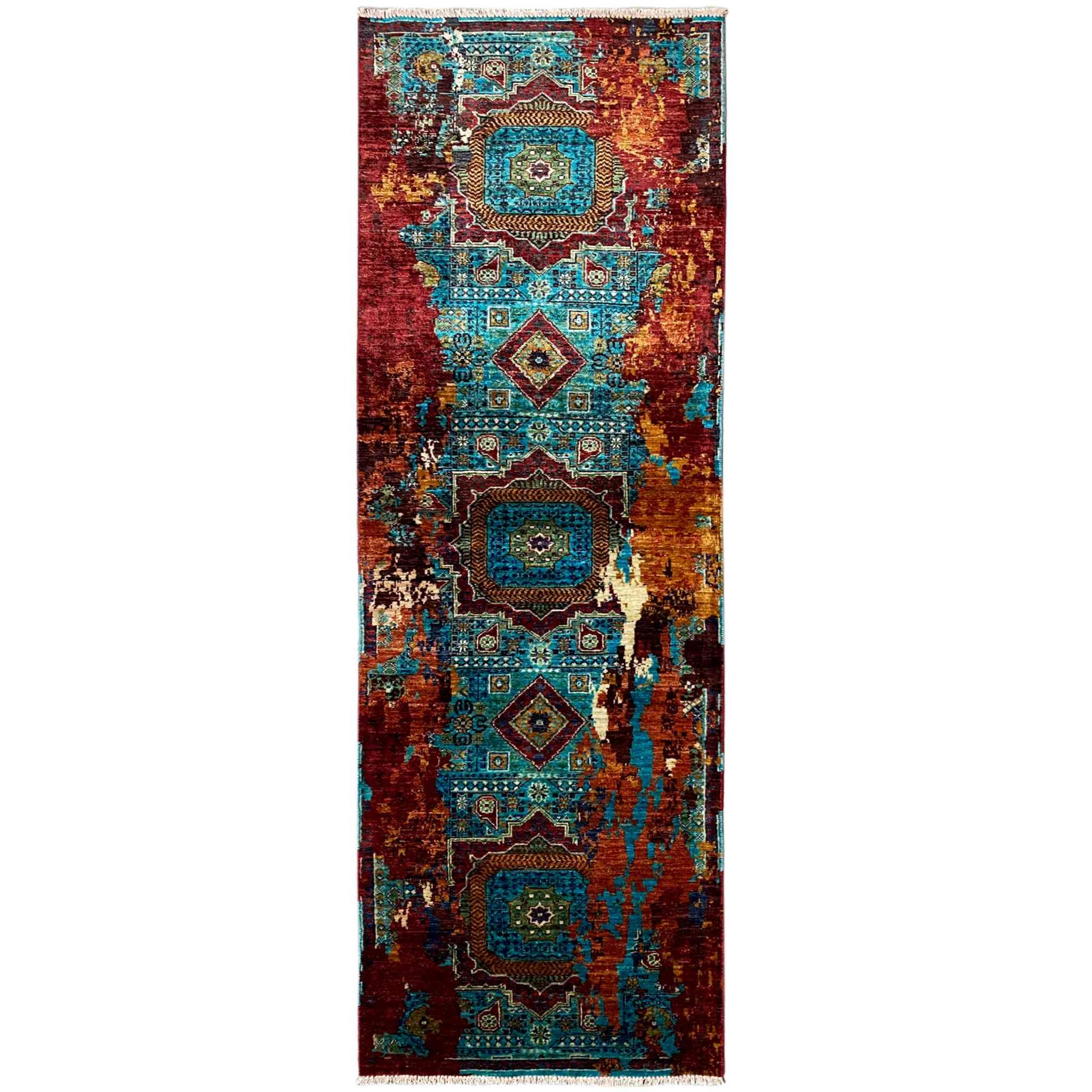 Mamluk Läufer Teppich, Türkis/Mehrfarbig, 252x84 cm - German Carpet Shop