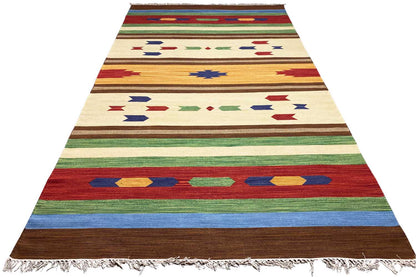 Mehrfarbiger Moderner Kelim Teppich - Samak AKE 1207 - German Carpet Shop