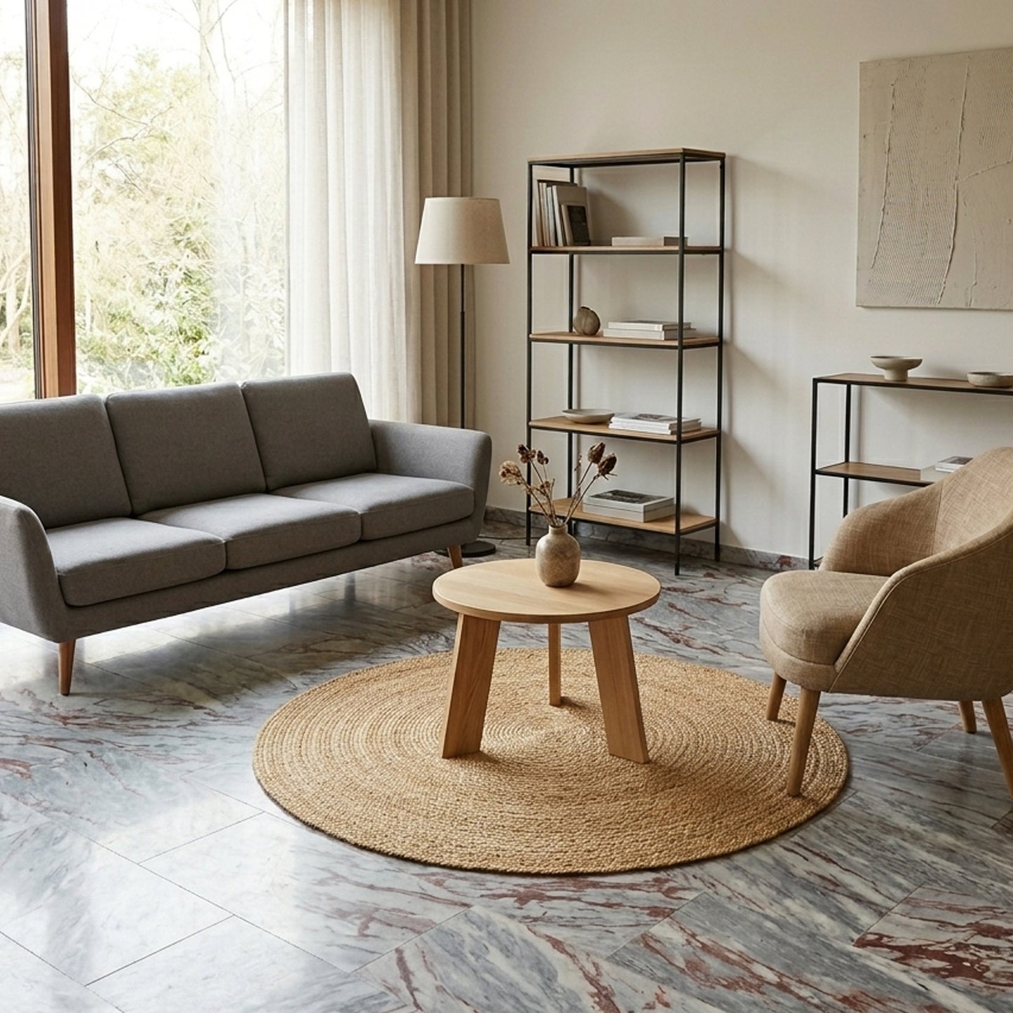 Wohnzimmer-Handwoven round jute rug 100x100 cm natural braided design