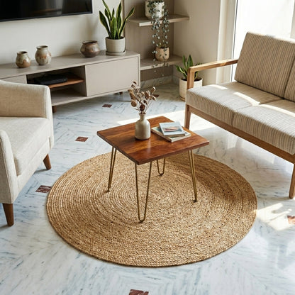 Wohnzimmer-Natural jute rug round shape 80 cm boho style handwoven carpet
