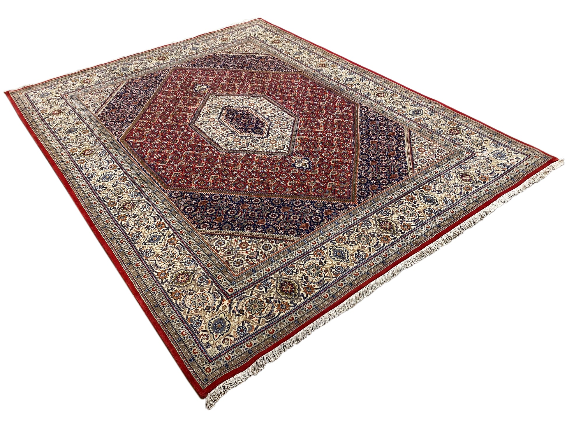 Hochwertiger Bidjar Teppich handgeknüpft, rotes Medaillon-Design, Wolle, 255x202 cm